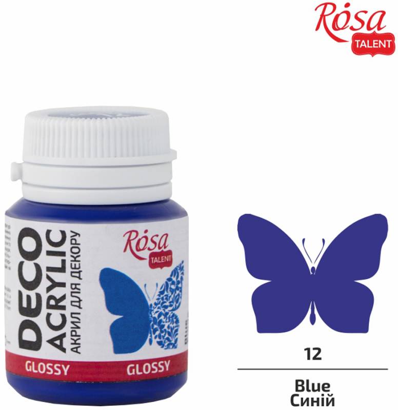 Акрил для декору 12, Синій, глянцевий, 20 мл, ROSA Talent