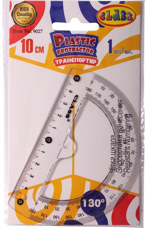 Транспортир, 180град.*100мм, пластик, прозорий, 9027, Class