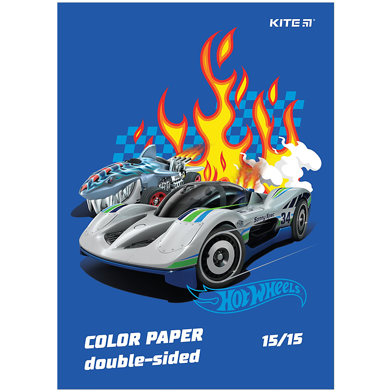 Папір кольоровий двостор. (15арк/15кол), А4 Hot Wheels HW24-250 Kite
