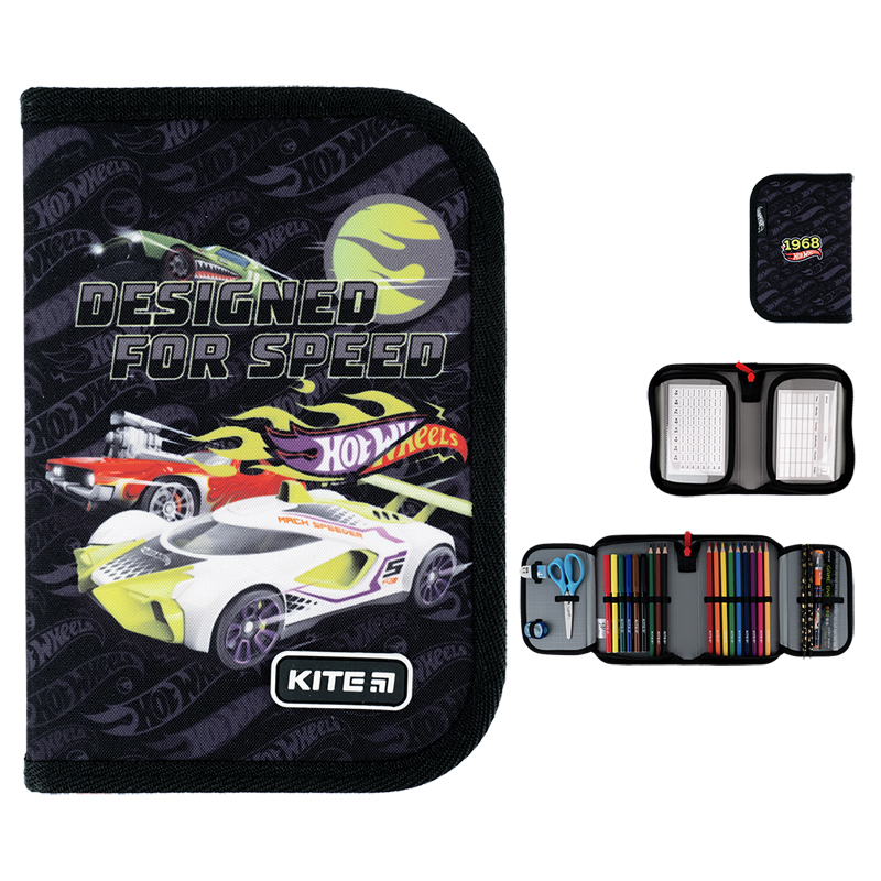 Пенал Kite 1 від., 2 відв., з наповненням HW24-622H Hot Wheels