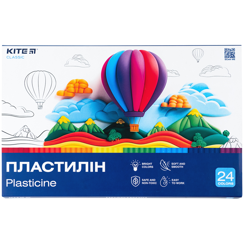Пластилін, 24 кольори, 480 г. Kite Classic K-089