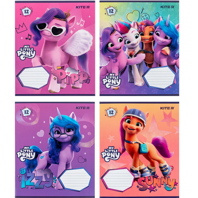 Зошит 12 арк., коса, УФ лак + глітер, My Little Pony LP24-235 Kite