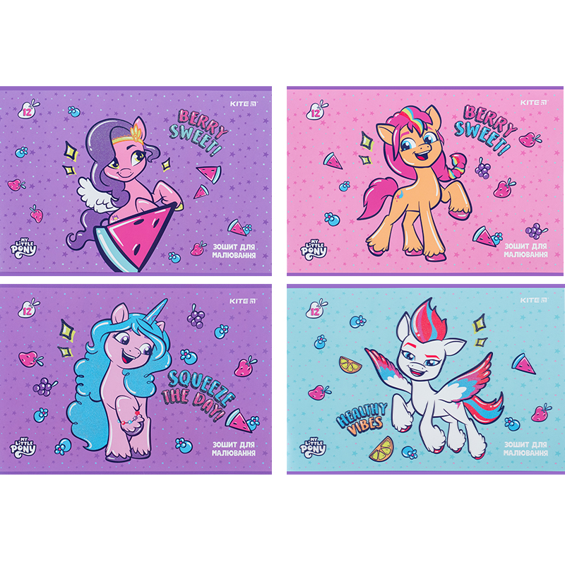 Зошит для малювання, 12 арк., скоба, УФ лак + глітер, My Little Pony LP24-241 Kite
