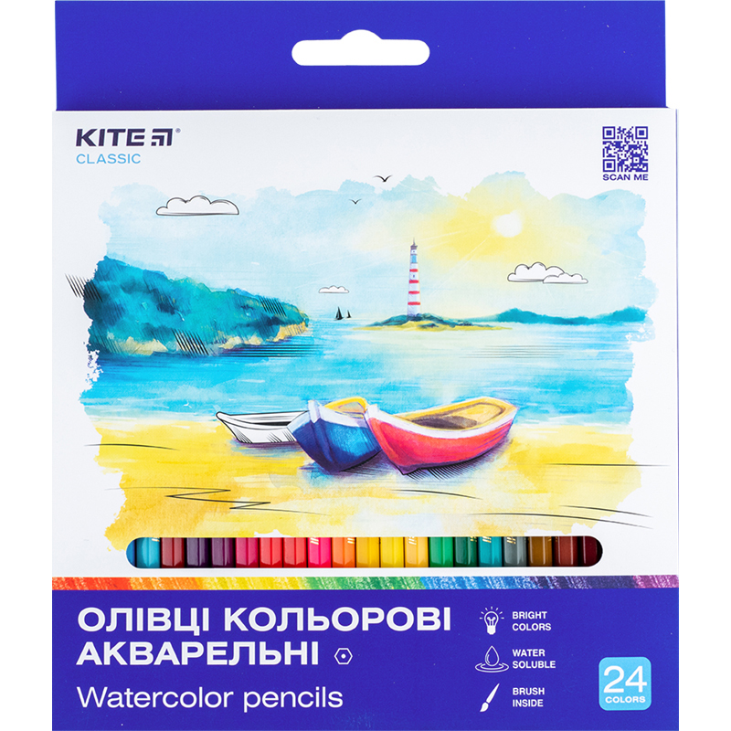 Олівці кольорові акварельні, 24 шт. Kite Classic, K-1050