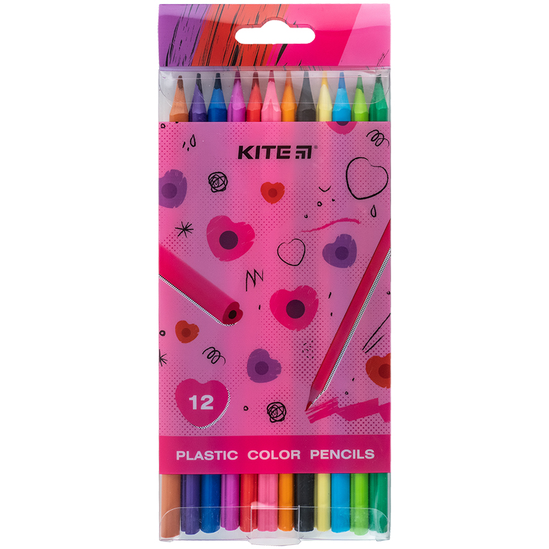 Олівці кольорові пластикові, 12шт Kite Heart  K24-049-2