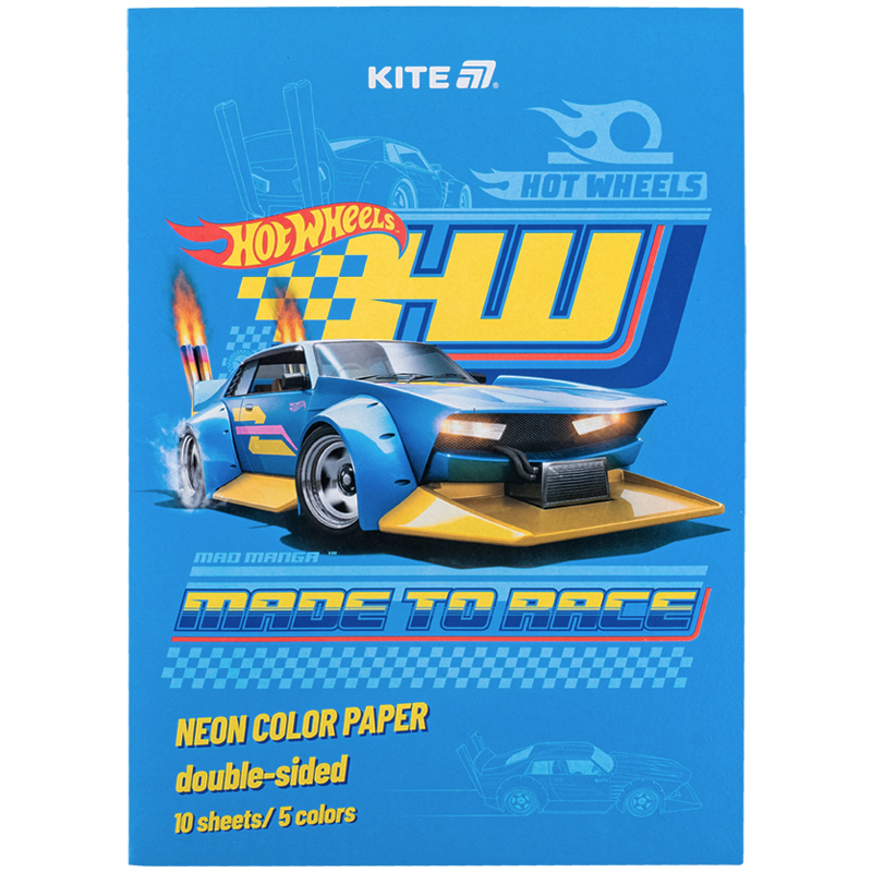 Папір кольоровий неон. (10арк/5кол)  А4 Hot Wheels HW24-252 Kite