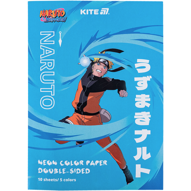 Папір кольоровий неон. (10арк/5кол)  А4 Naruto NR24-252 Kite