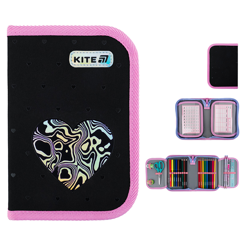Пенал Kite 1 від., 2 відв., з наповненням K25-622H-3 Love is