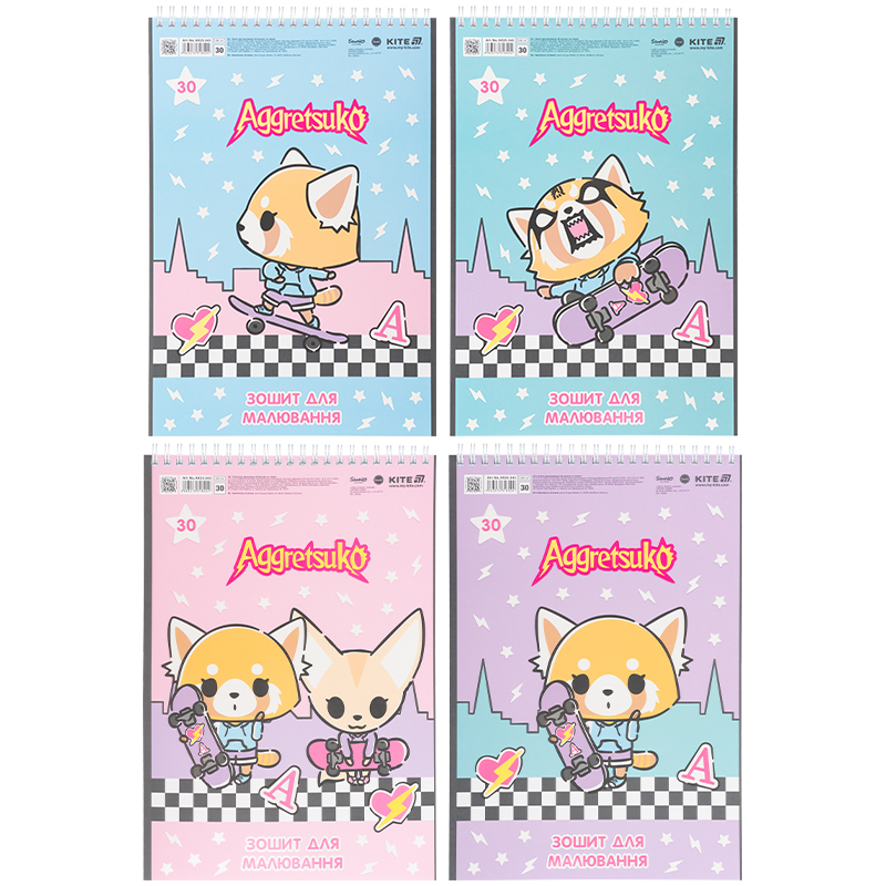 Зошит для малювання, 30 арк., спір., софт тач + УФ лак, Aggretsuko AR25-243 Kite