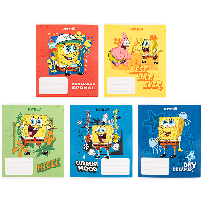 Зошит 18 арк., клітинка, гібр. лак + УФ лак, SpongeBob SquarePants SB25-236 Kite