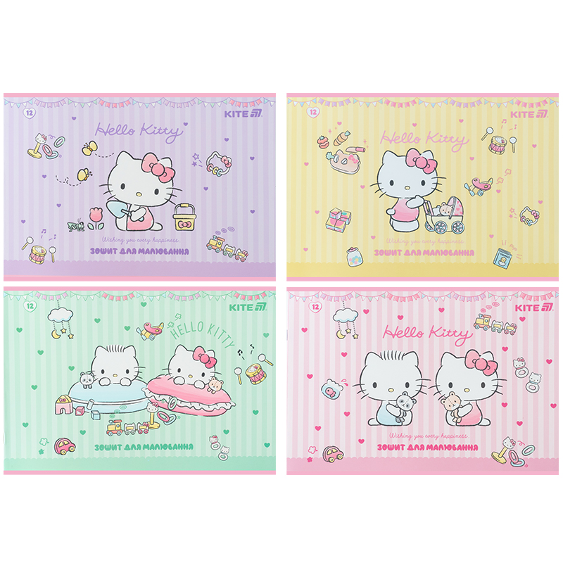 Зошит для малювання, 12 арк., скоба, софт тач + УФ лак, Hello Kitty HK25-241-1 Kite