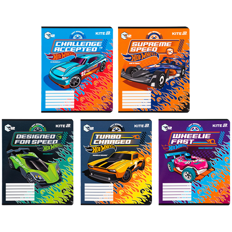 Зошит 12 арк., лінія, гібр. лак + УФ лак, Hot Wheels HW25-234 Kite