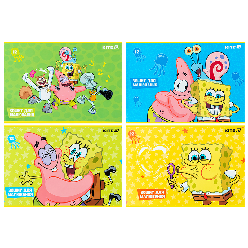 Зошит для малювання, 12 арк., скоба, софт тач + УФ лак, SpongeBob SquarePants SB25-241 Kite