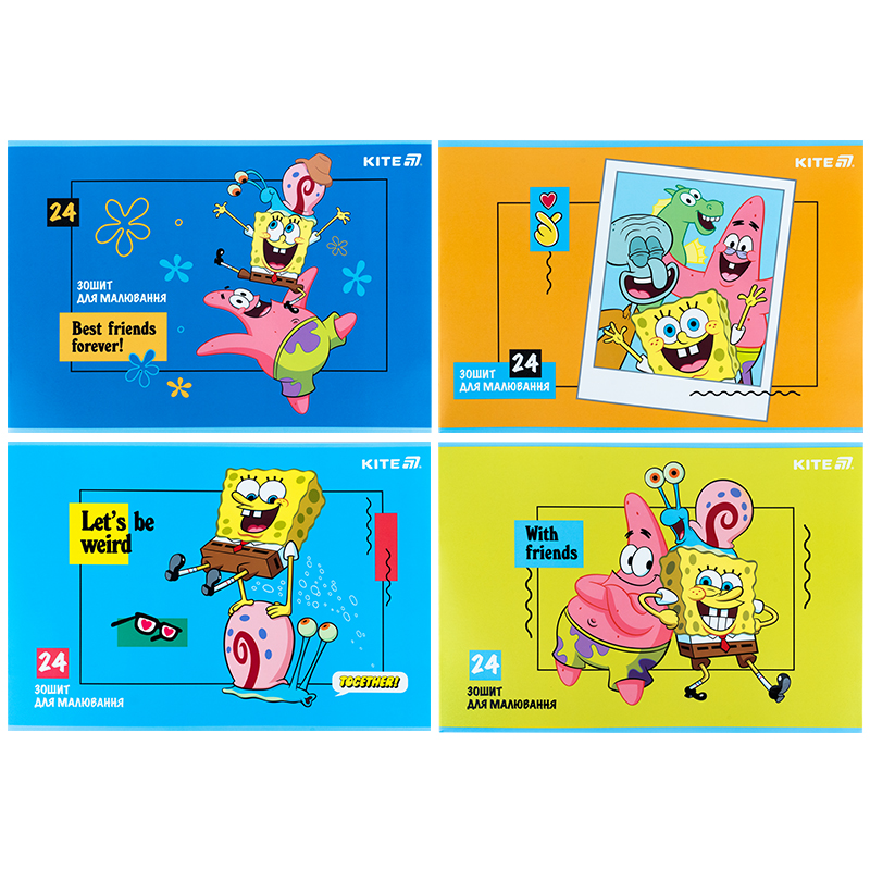 Зошит для малювання, 24 арк., скоба, гібр. лак + УФ лак, SpongeBob SquarePants SB25-242 Kite