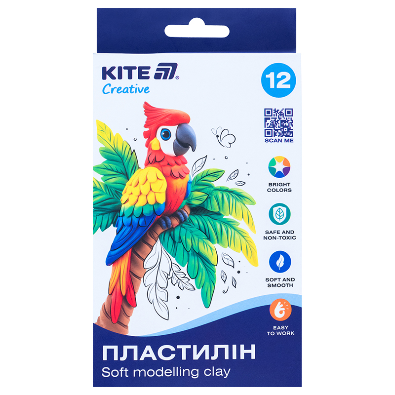 Пластилін восковий, 12 кольорів, 200 г. Kite Creative K-086