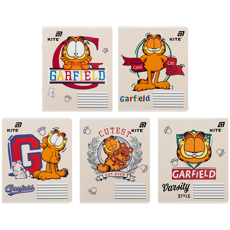 Зошит 18 арк., клітинка, гібр. лак + УФ лак, Garfield GF26-236 Kite