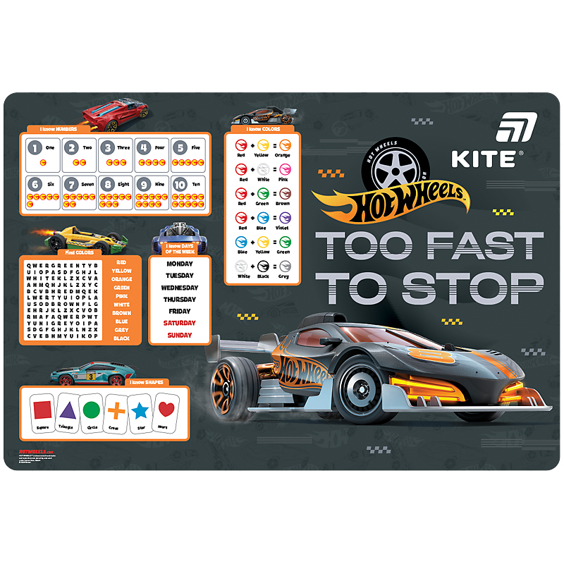 Підкладка настільна, 42,5x29см, PP Hot Wheels HW26-207-1 Kite