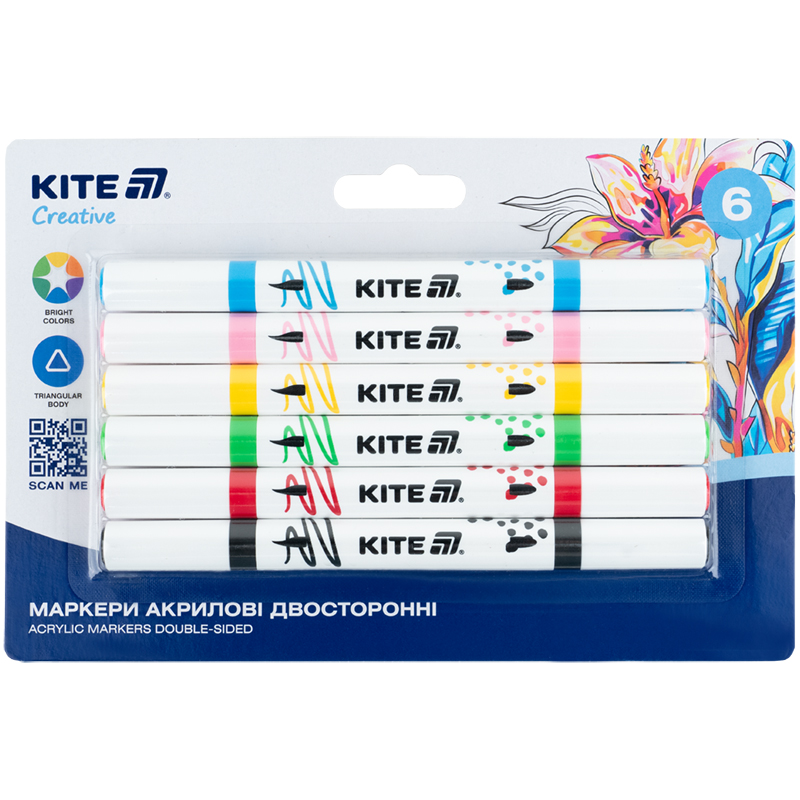 Маркери акрилові двосторонні, 6шт. Kite Creative K-1293