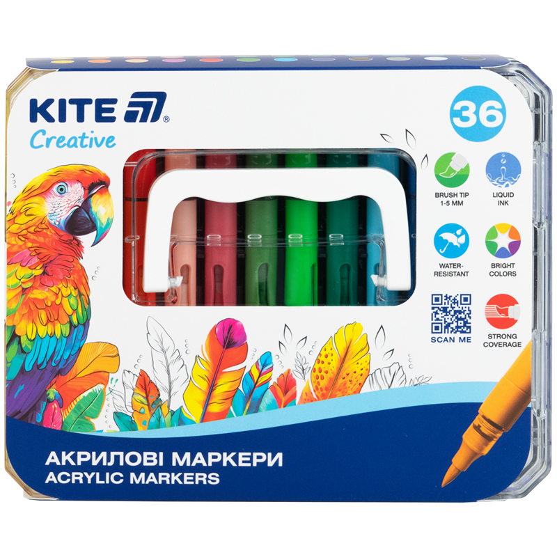 Маркери акрилові з рідкими чорнилами, 36шт. Kite Creative K-1163