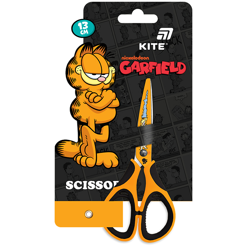 Ножиці дитячі з гум. вставками, малюнок на лезах, 13см. Garfield GF26-148 Kite