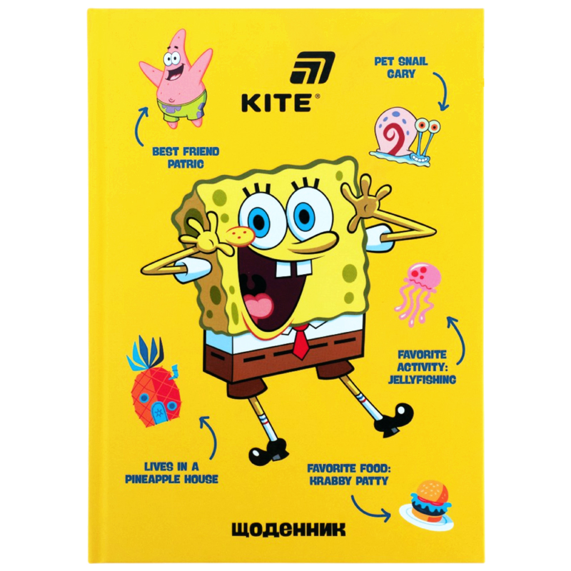 Щоденник шкільний, тверда обкл, Sponge Bob SB26-262 Kite