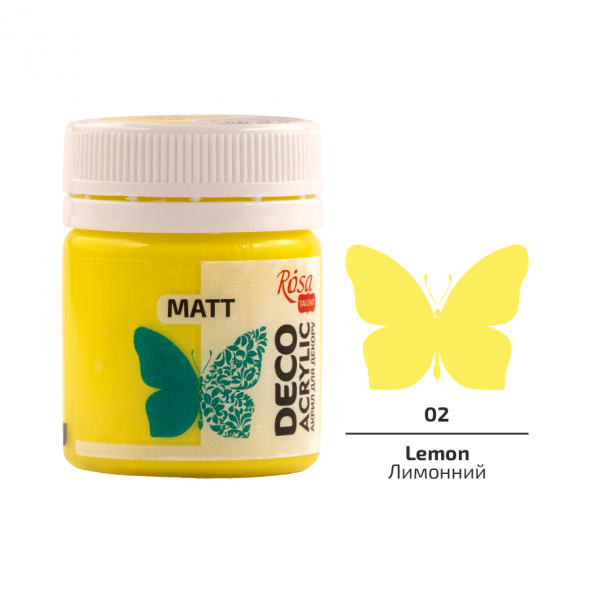 Акрил для декору 02, Лимонний, матовий, 20 мл, ROSA Talent