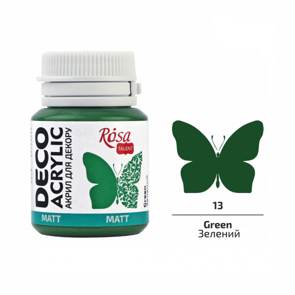 Акрил для декору 13, Зелений, матовий, 20 мл, ROSA Talent