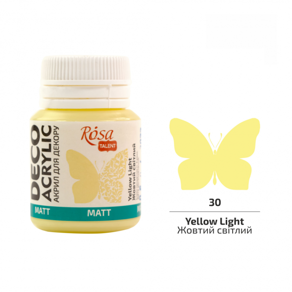 Акрил для декору 30, Жовтий свiтлий, матовий, 20 мл, ROSA Talent