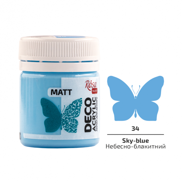 Акрил для декору 34, Небесно-блакитний, матовий, 20 мл, ROSA Talent