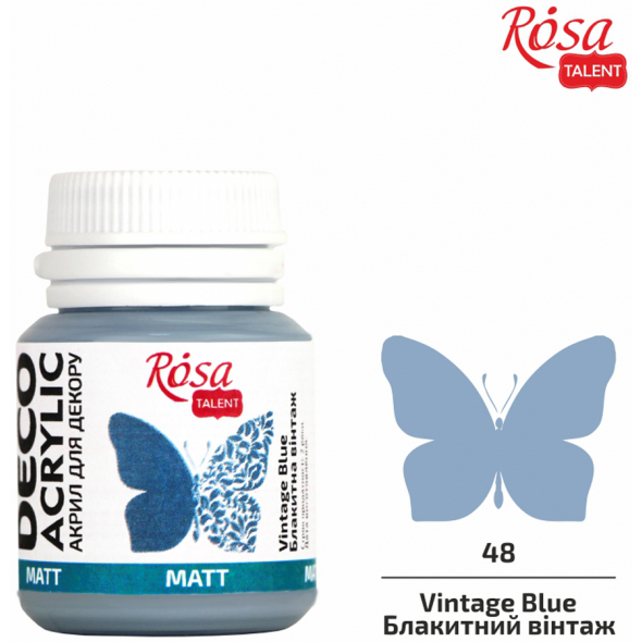 Акрил для декору 48, Блакитна вінтаж, матовий, 20 мл, ROSA Talent