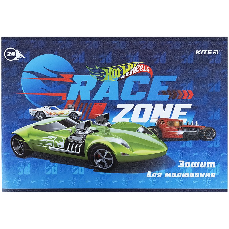 Зошит для малювання, 24 арк., скоба, гібр. лак+УФ, Hot Wheels HW21-242 Kite
