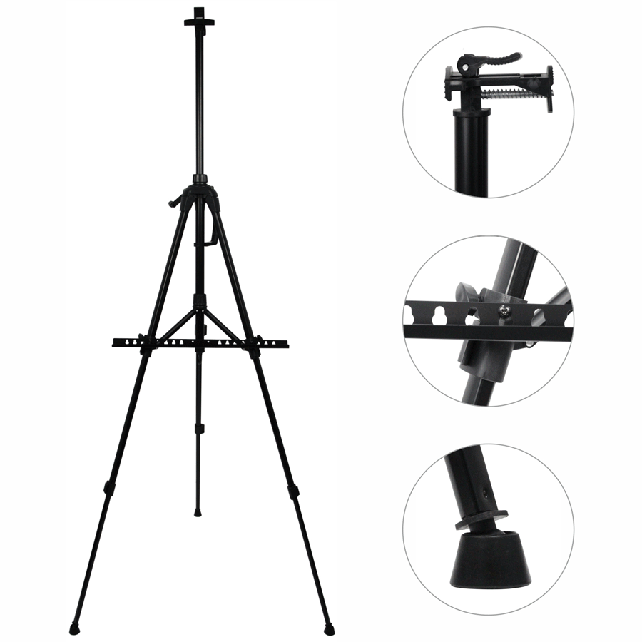 Мольберт-тринога алюмінієва, чорна, висота 138см., висота полотна 83см.,(15304), D.K.ART & CRAFT