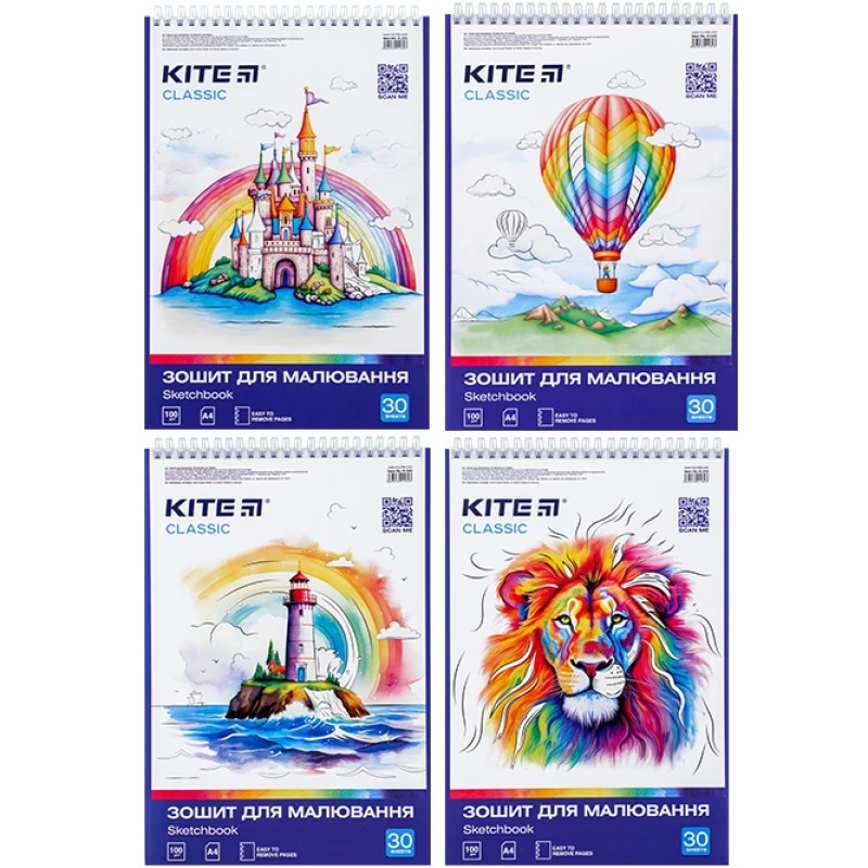 Зошит для малювання, 30 арк., спіраль, софт тач+УФ, Kite Classic K-243