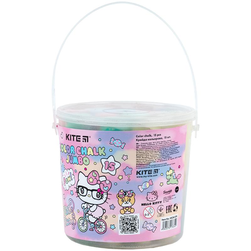 Крейда кольорова Jumbo, 15 шт. у відерці Hello Kitty HK24-074 Kite