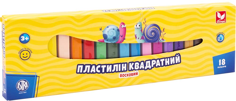 Пластилін квадратний восковий 18 кольорів 83814904-UA Школярик