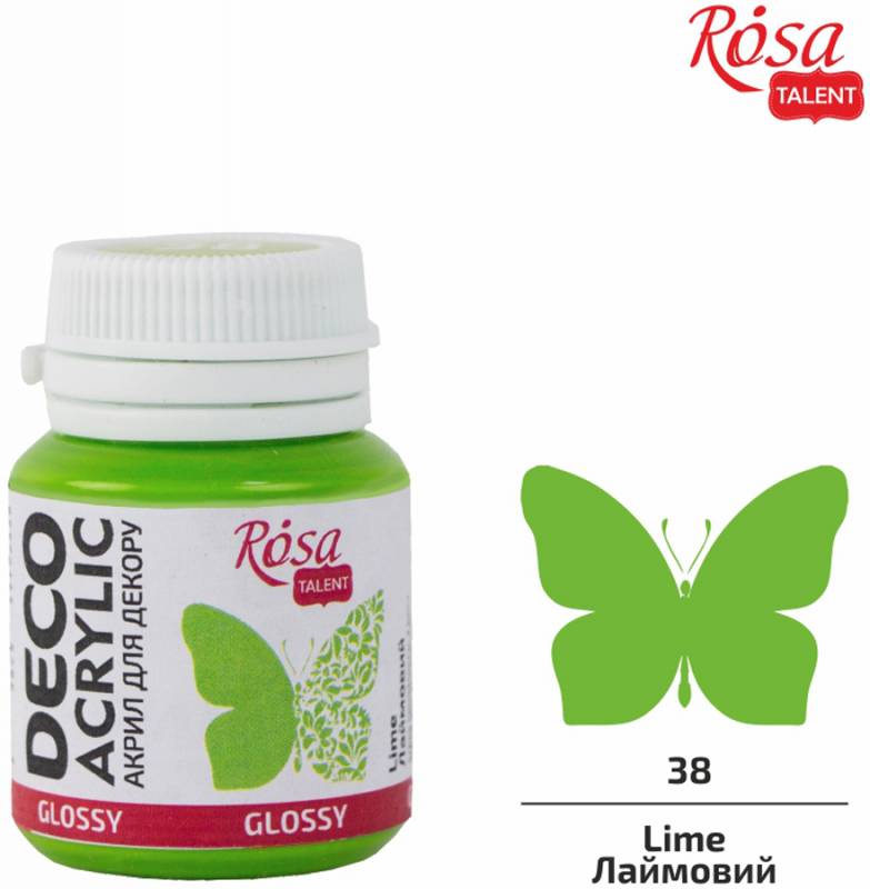 Акрил для декору 38, Лаймовий, глянцевий, 20 мл, ROSA Talent