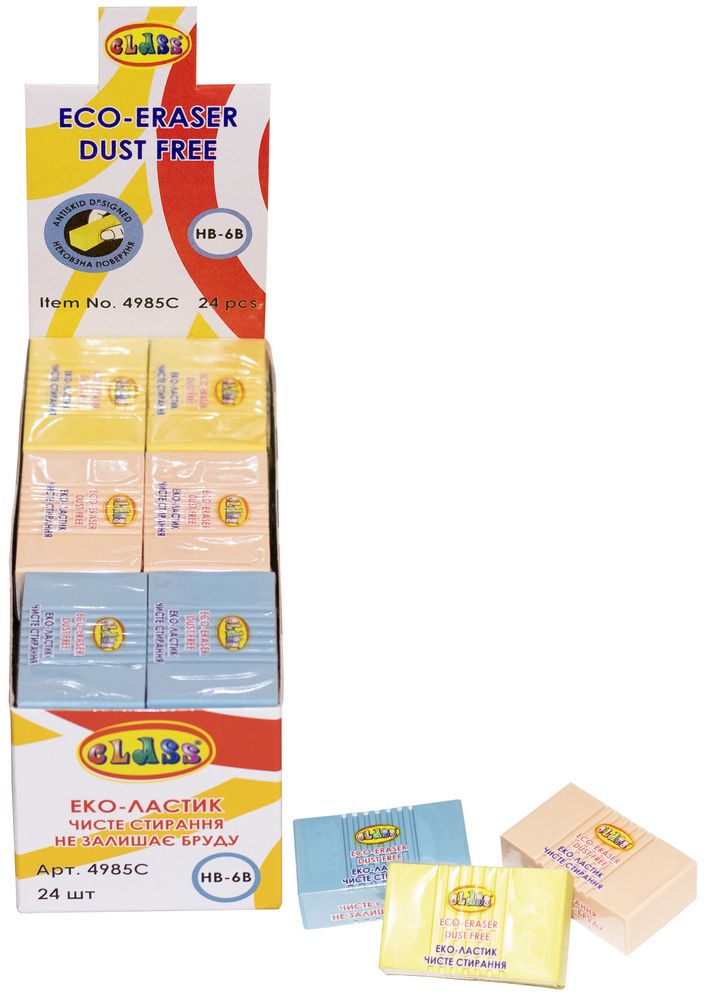 Гумка для стирання, Eco-PVC, Ribby, в дисплеї, асорті, 4985C, Class