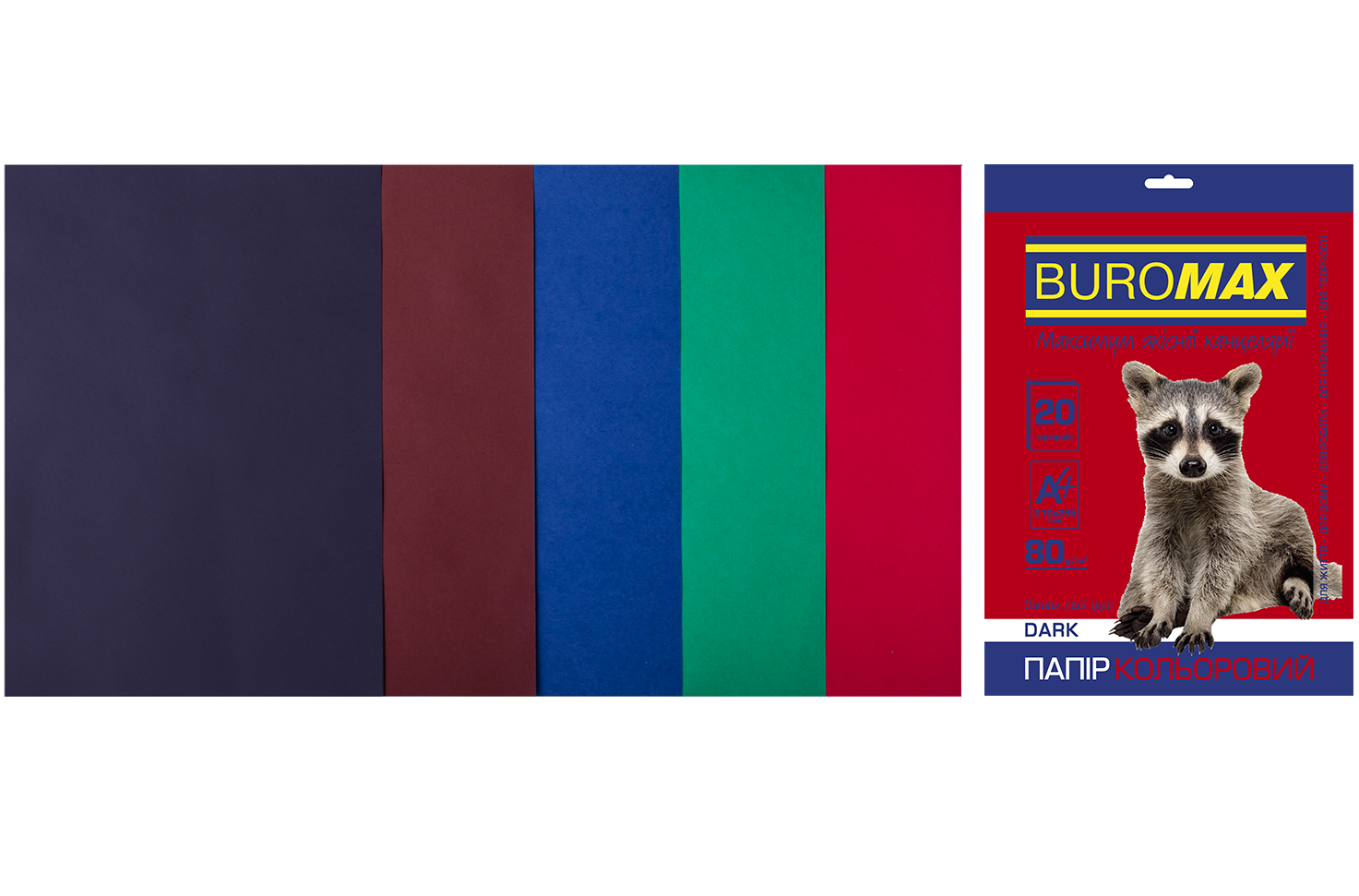 Набір кольорового паперу А4, 80г/м2, DARK, 5кол. 20арк., BM.2721420-99