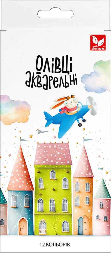 Олівці акварельні шестигранні 12 кольорів з пензликом, 137SH-12 Школярик