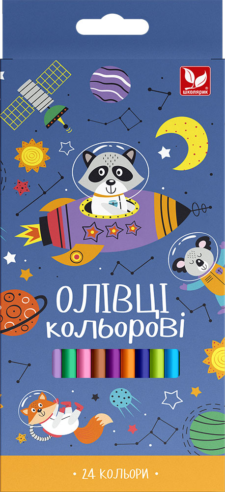 Олівці кольорові тригранні + чинка - 24 кольори, 133SH-24 Школярик
