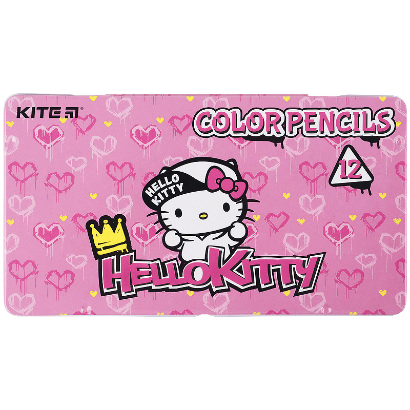 Олівці кол. тригранні, 12 шт., мет.пенал Hello Kitty HK21-058 Kite