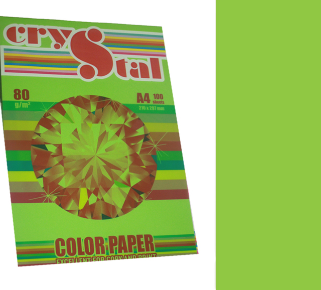 Папір кольоровий Crystal Color Paper А4 80 г/м. 100 арк. неон Neon Green 321, зелений