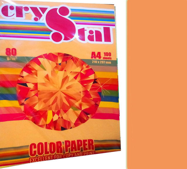 Папір кольоровий Crystal Color Paper А4 80 г/м. 100 арк. неон Neon Orange 371, помаранчевий