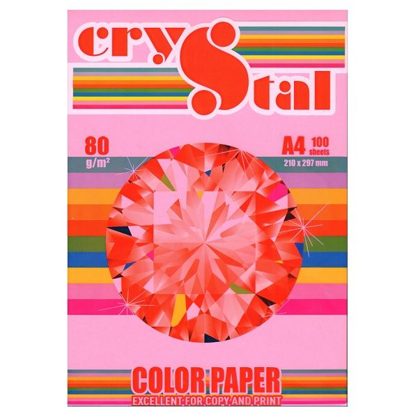 Папір кольоровий Crystal Color Paper А4 80 г/м. 100 арк. пастель Pink 170, рожевий