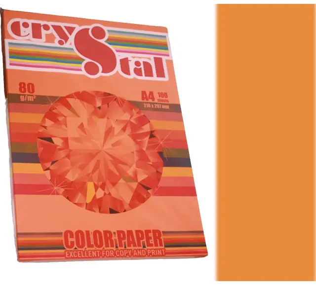 Папір кольоровий Crystal Color Paper А4 80 г/м. 100 арк. інтенсив Saffron 240, помаранчевий