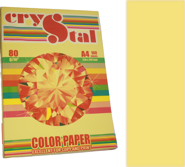 Папір кольоровий Crystal Color Paper А4 80 г/м. 100 арк. пастель Yellow 160, жовтий