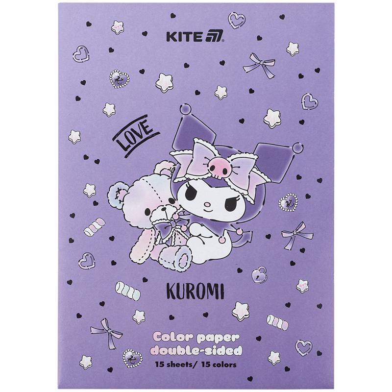 Папір кольоровий двостор. (15арк/15кол), А4 Kuromi HK24-250-2 Kite