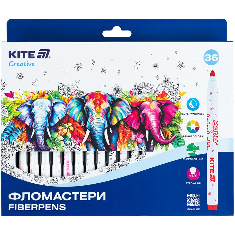 Фломастери, набір 36шт, Kite Creative Superwashable K-1154