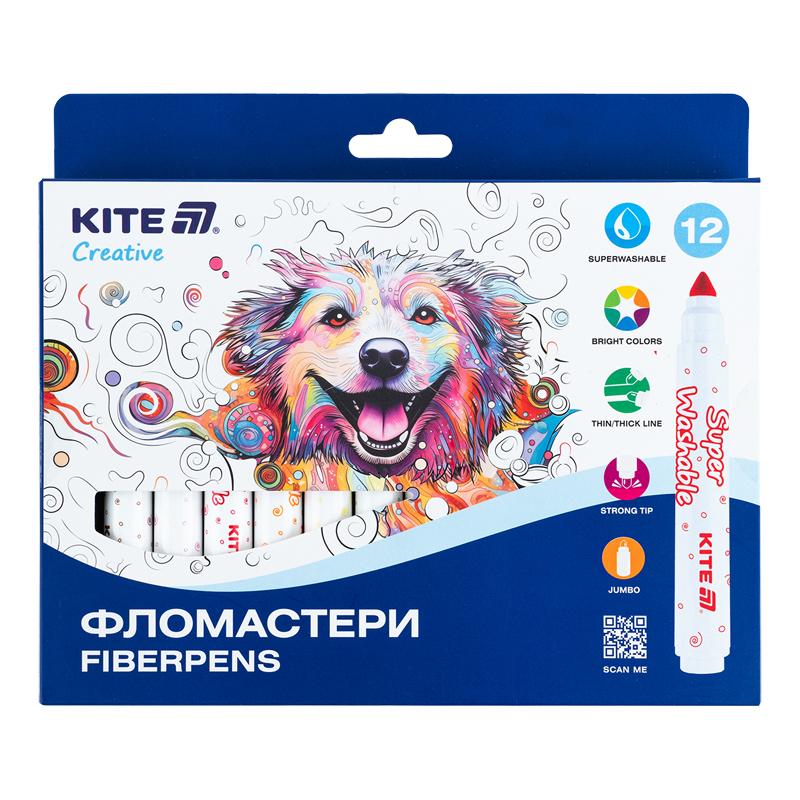 Фломастери, набір 12шт, Kite Creative Superwashable Jumbo K-1155
