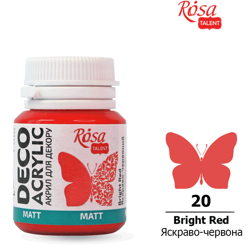 Акрил для декору 20, Яскраво-червоний, матовий, 20 мл, ROSA Talent